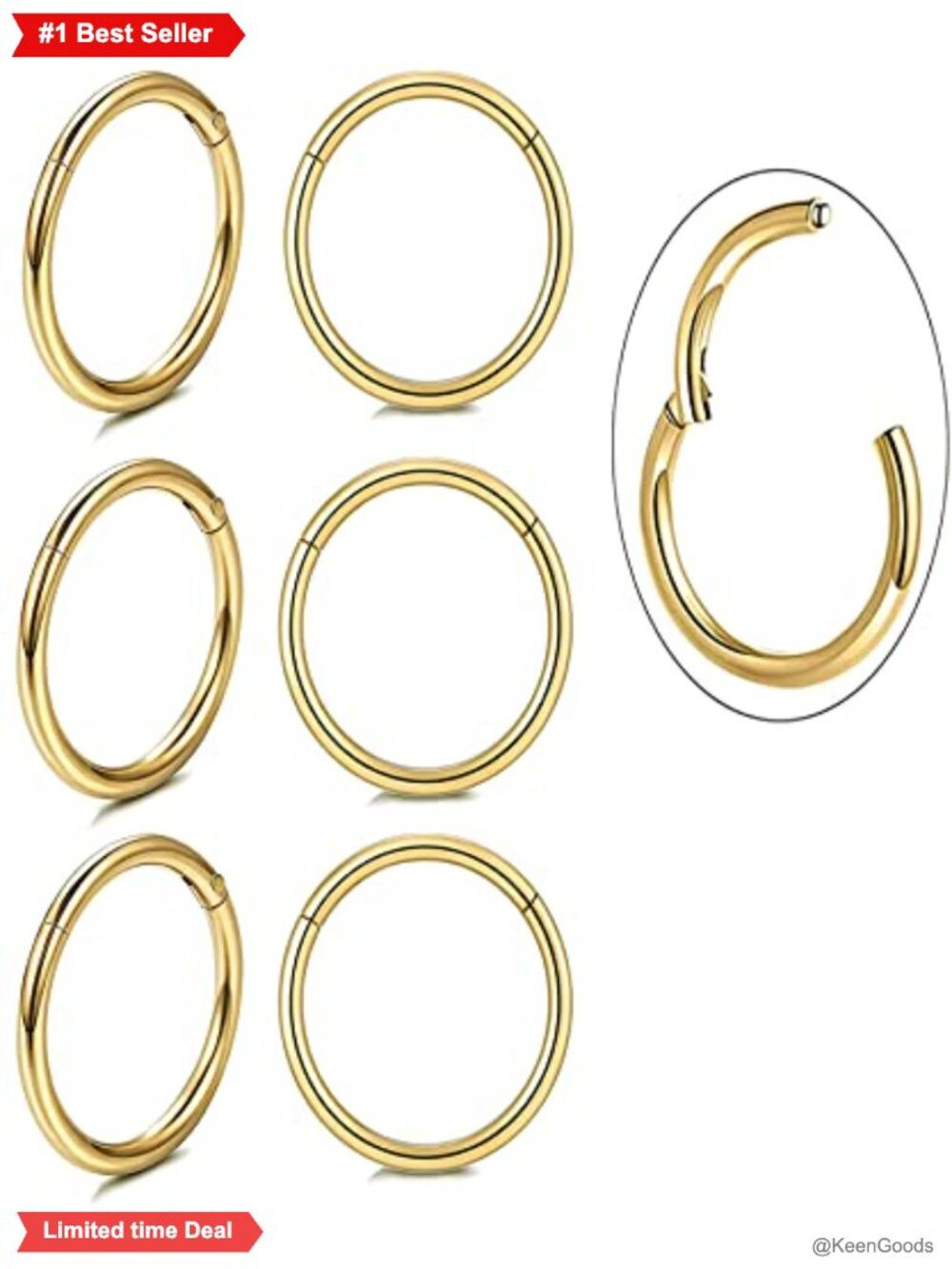18K Gold Plated Surgical Steel Tiny Hoop Earrings Cartilage Set